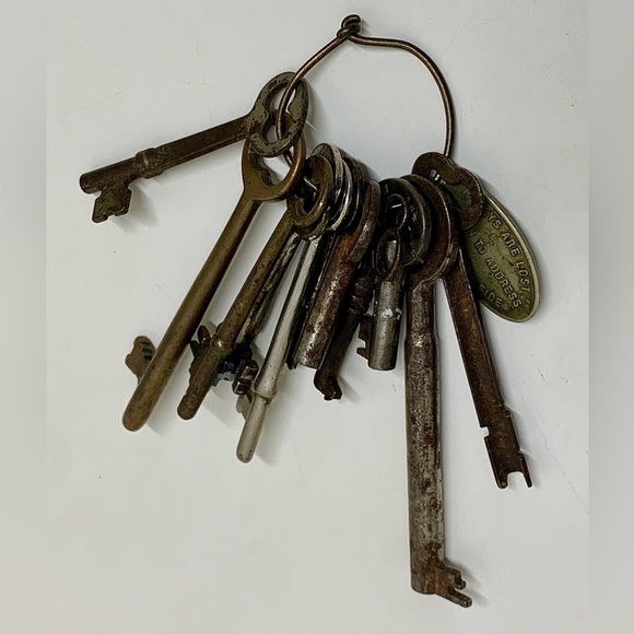 (Lot of 12) Antique Skeleton Keys Property of Chicago Insurance Company Keyring - Picture 12 of 16